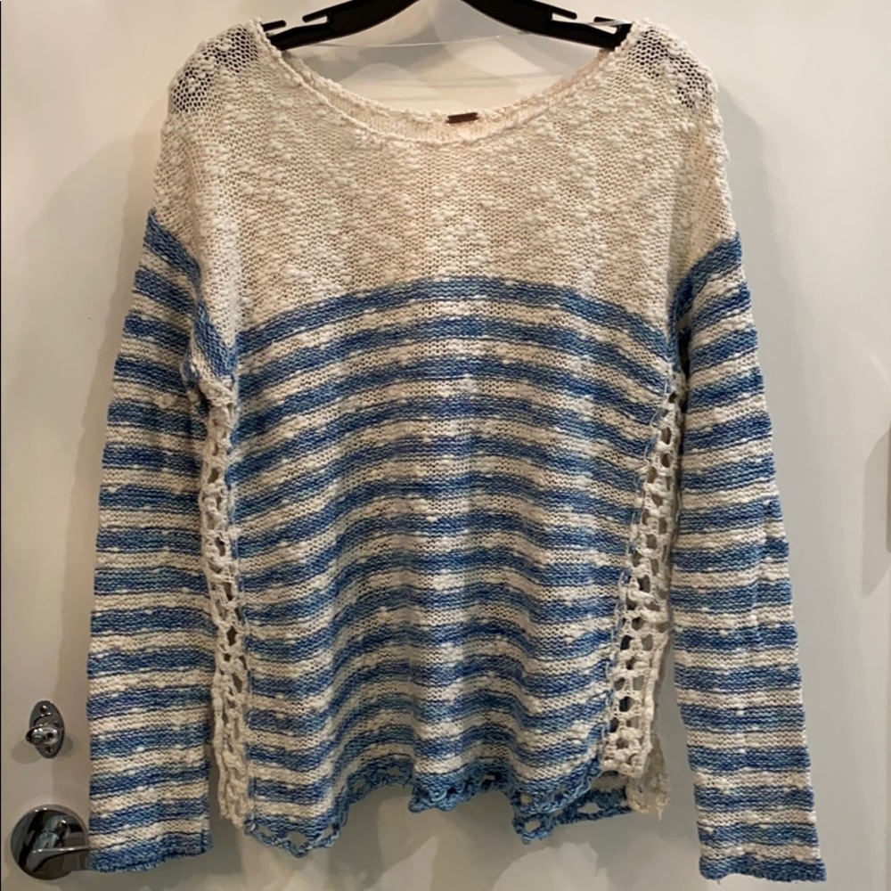 Cotton Knit Sweater with Crochet Sides